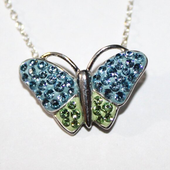 Jewelry - Sterling Silver Crystal & Paste Butterfly Necklace